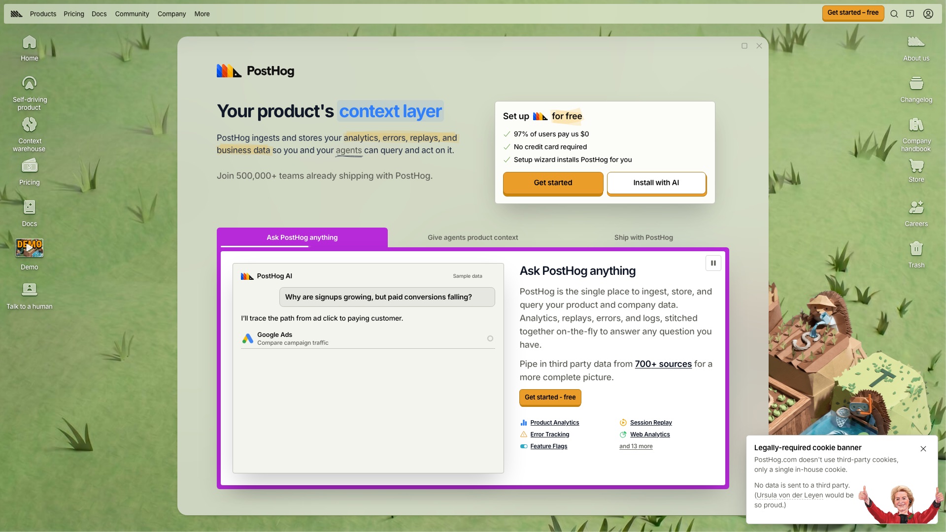 PostHog homepage
