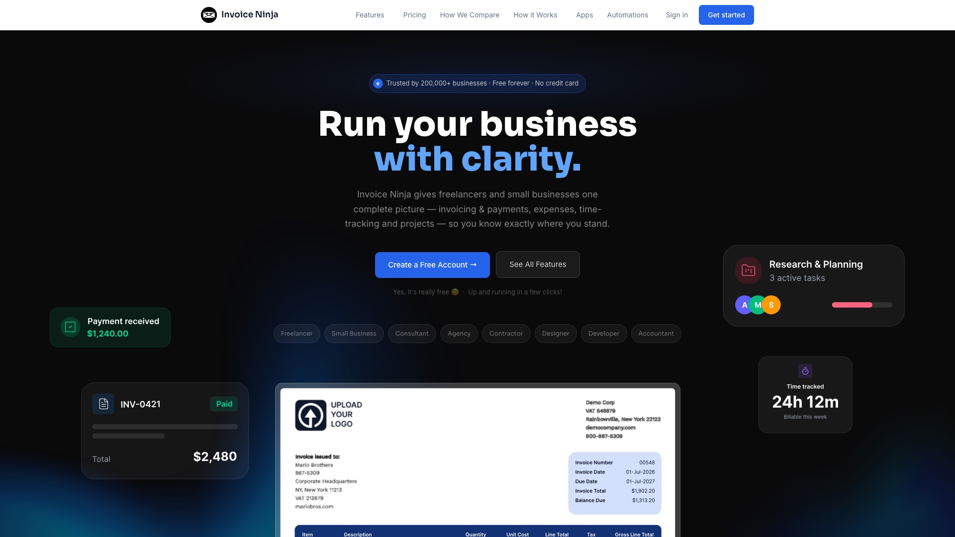 Invoice Ninja homepage