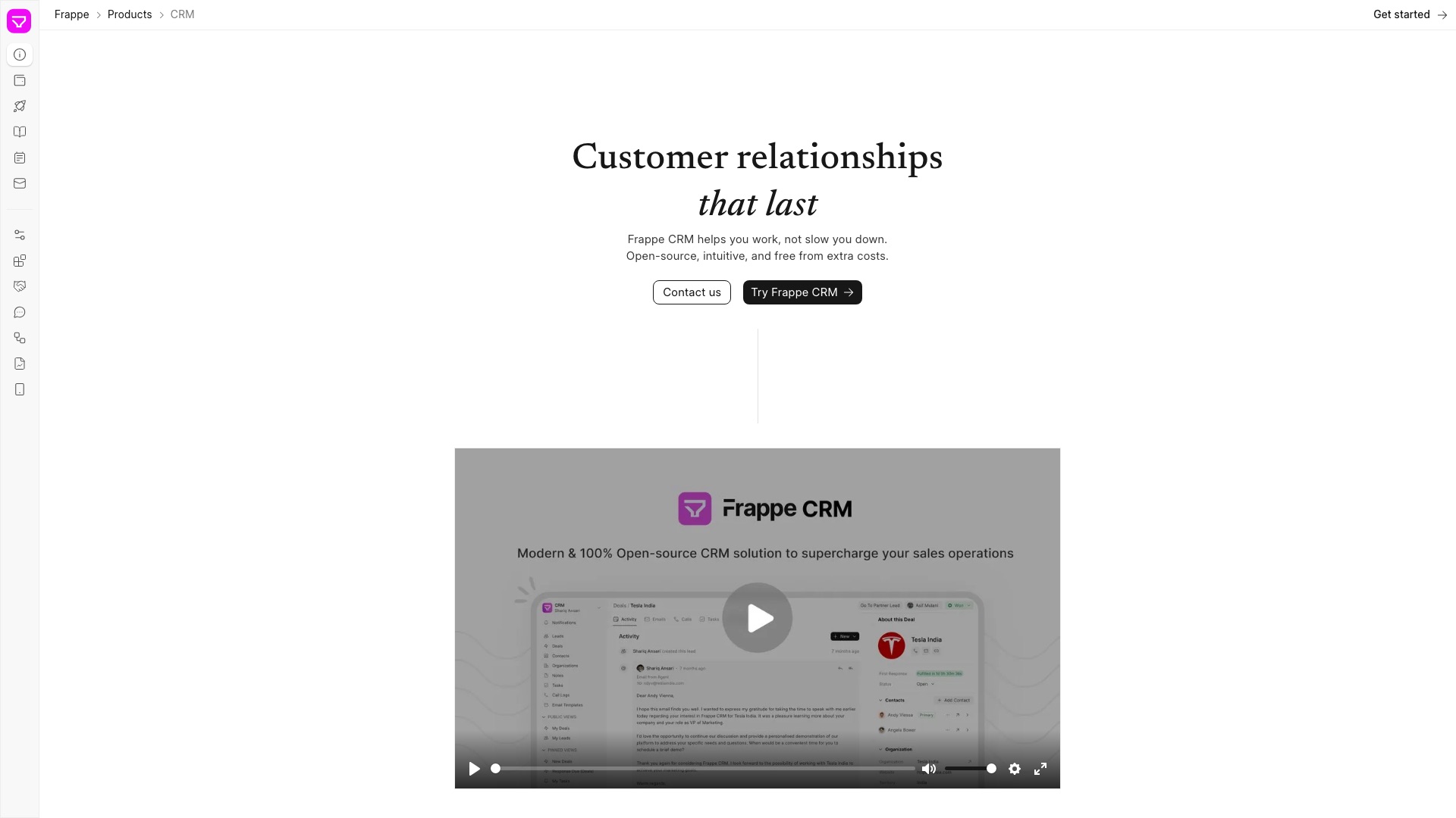 Frappe CRM homepage