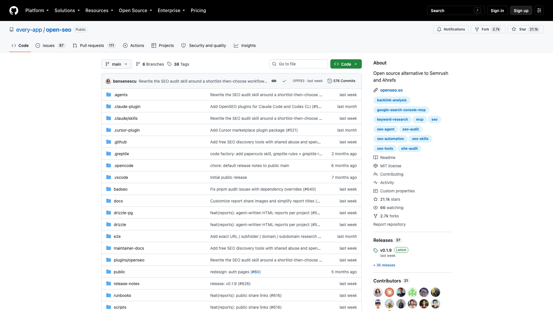 OpenSEO on GitHub